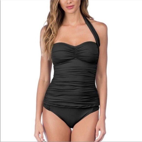 La Blanca Island Goddess Convertible Bandini Tankini Top & Shirred Banded Bottom - Picture 1 of 16